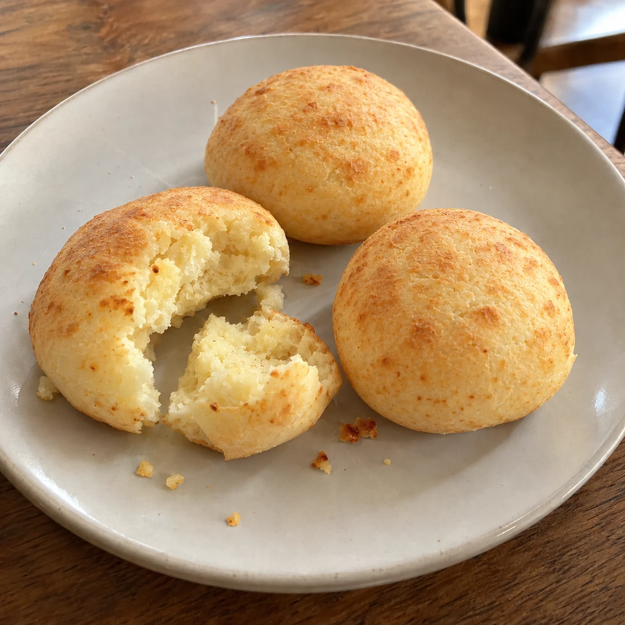 Serving suggestion: browned Colombian almojábanas on a cream plate
